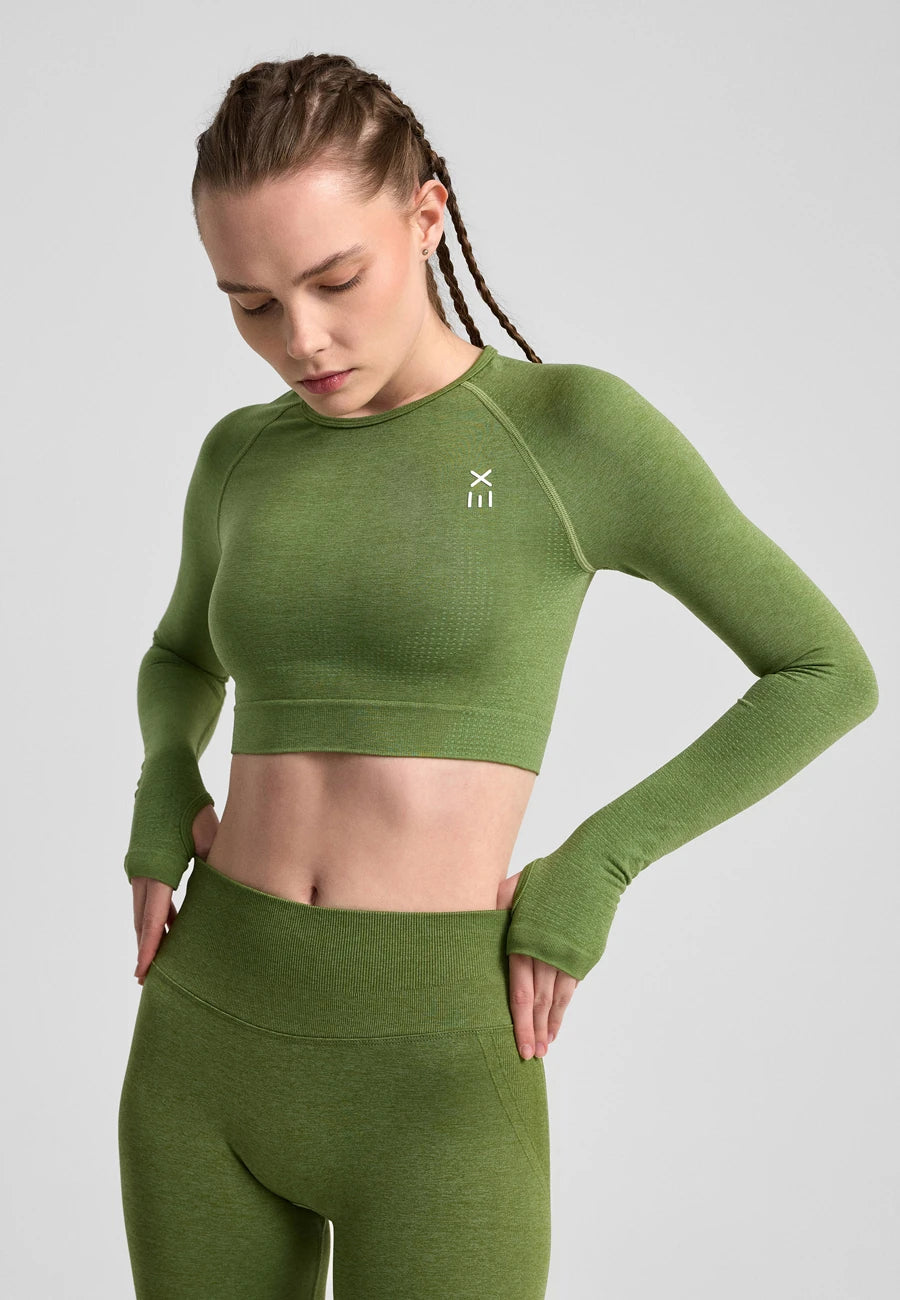 Definex Seamless Spor Crop Long — Olive, detay 1