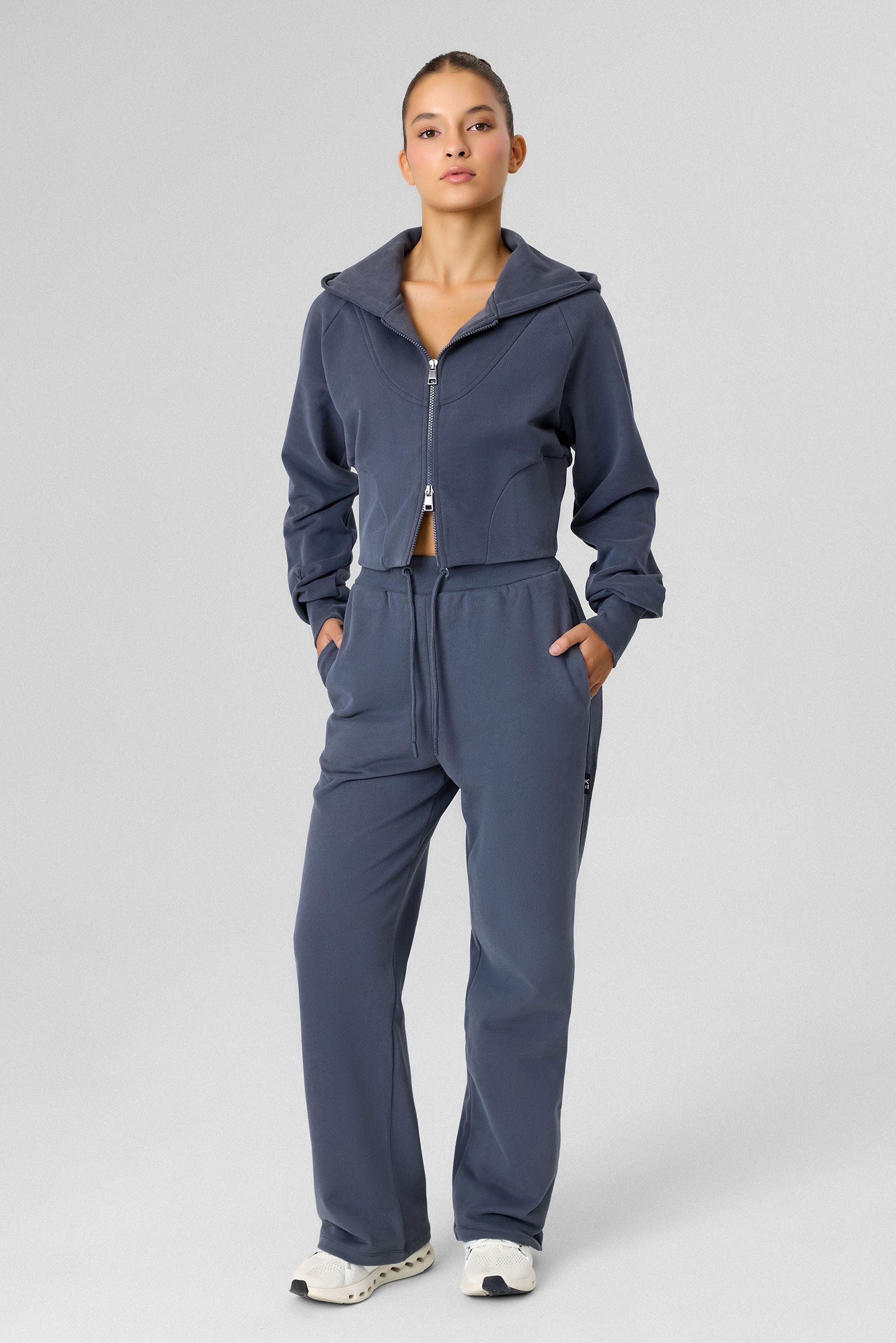 Definex Kadın Korse Fit Dual Zip Kapüşonlu Sweat — Antrasit