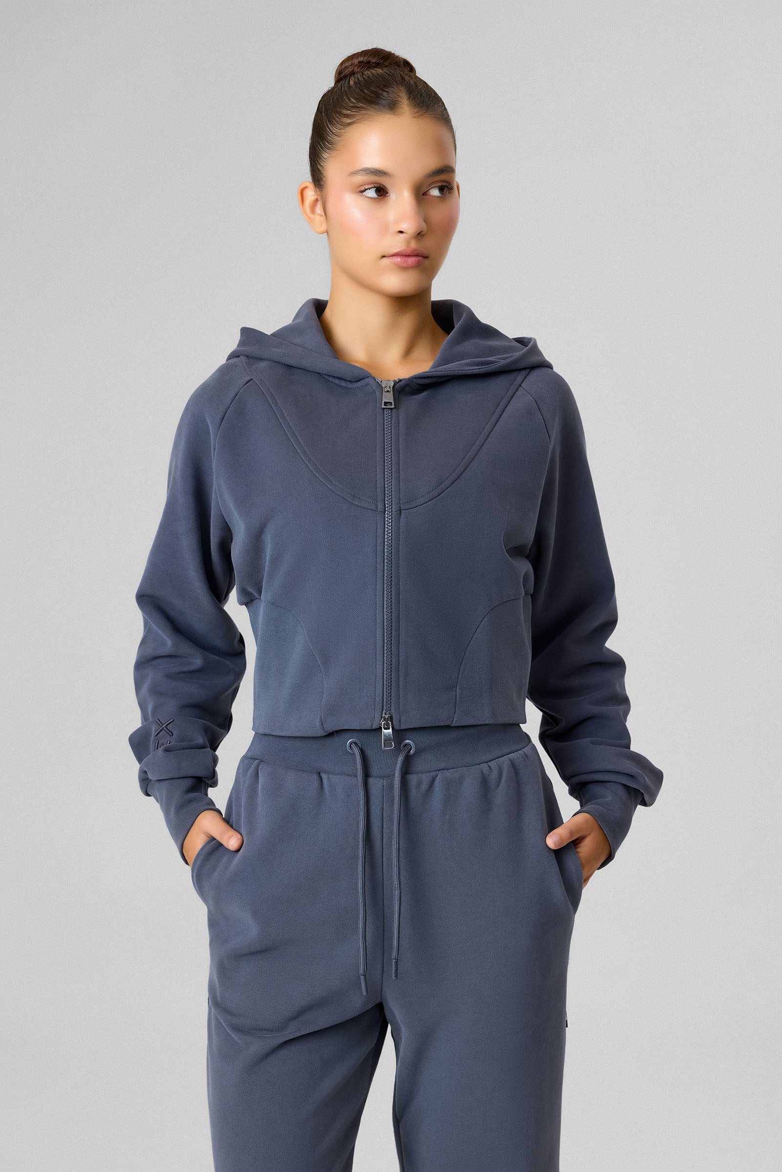 Definex Kadın Korse Fit Dual Zip Kapüşonlu Sweat — Antrasit, detay