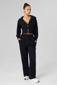 Definex Kadın Korse Fit Dual Zip Kapüşonlu Sweat — Siyah