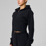 Definex Kadın Korse Fit Dual Zip Kapüşonlu Sweat — Siyah, detay