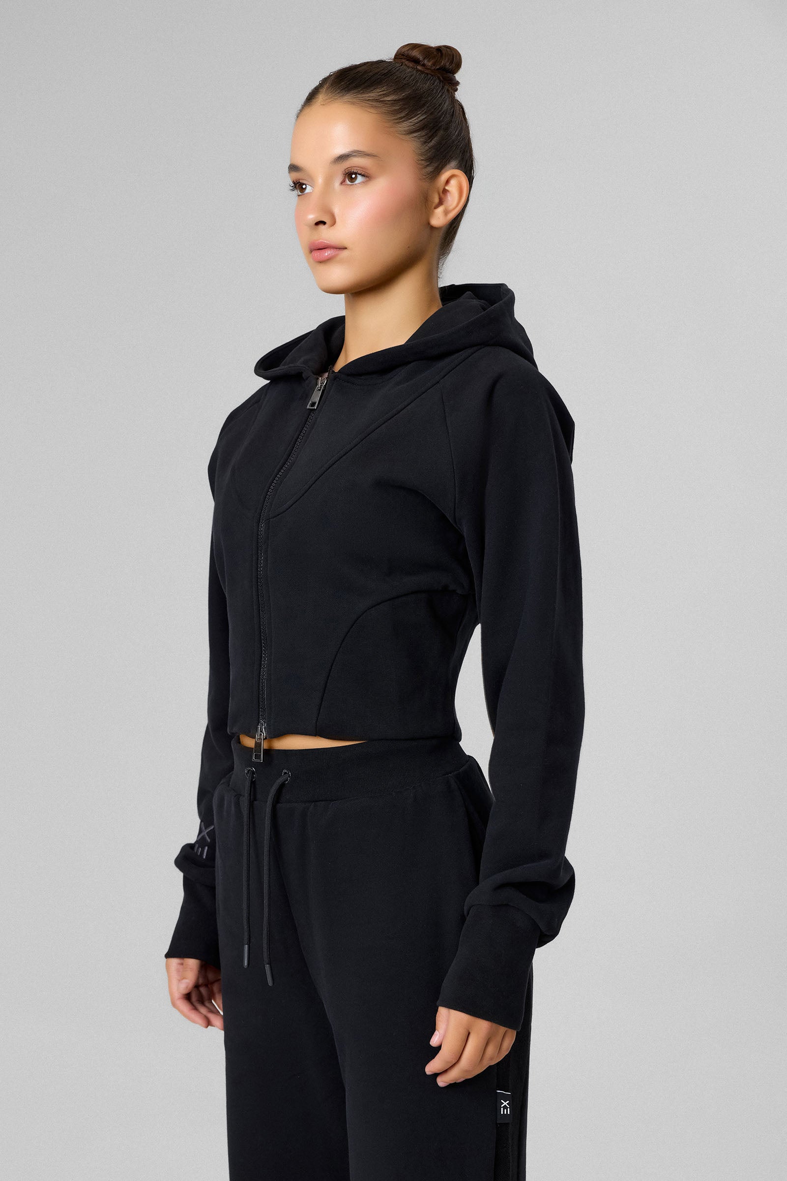 Definex Kadın Korse Fit Dual Zip Kapüşonlu Sweat — Siyah, detay