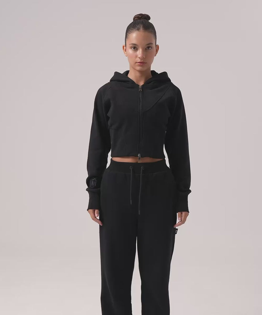 Definex Kadın Korse Fit Dual Zip Kapüşonlu Sweat — Siyah, Video 1