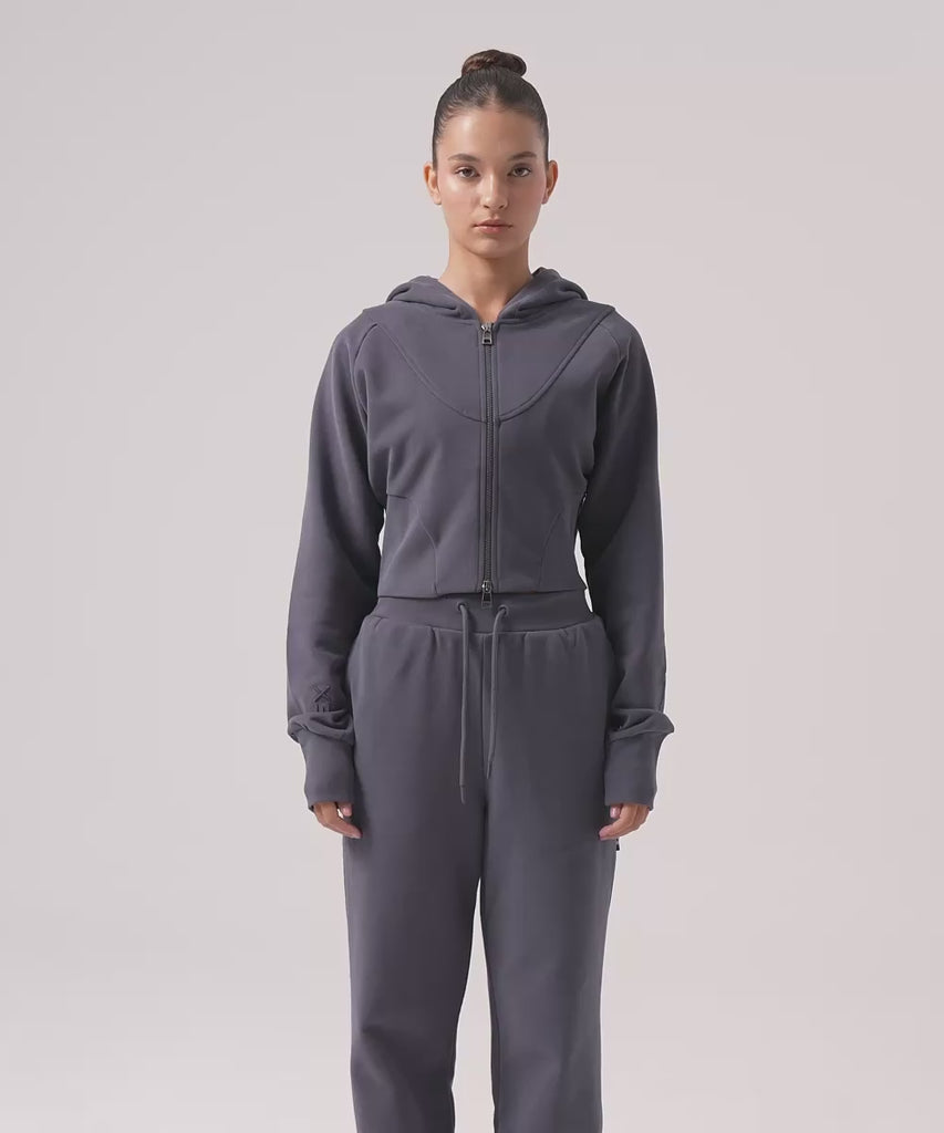 Definex Kadın Korse Fit Dual Zip Kapüşonlu Sweat — Antrasit, Video 1
