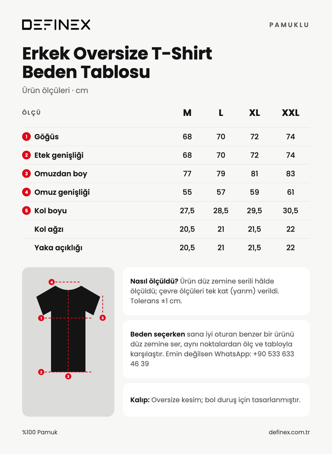 Erkek Oversize T-Shirt beden tablosu: ürün ölçüleri, santimetre