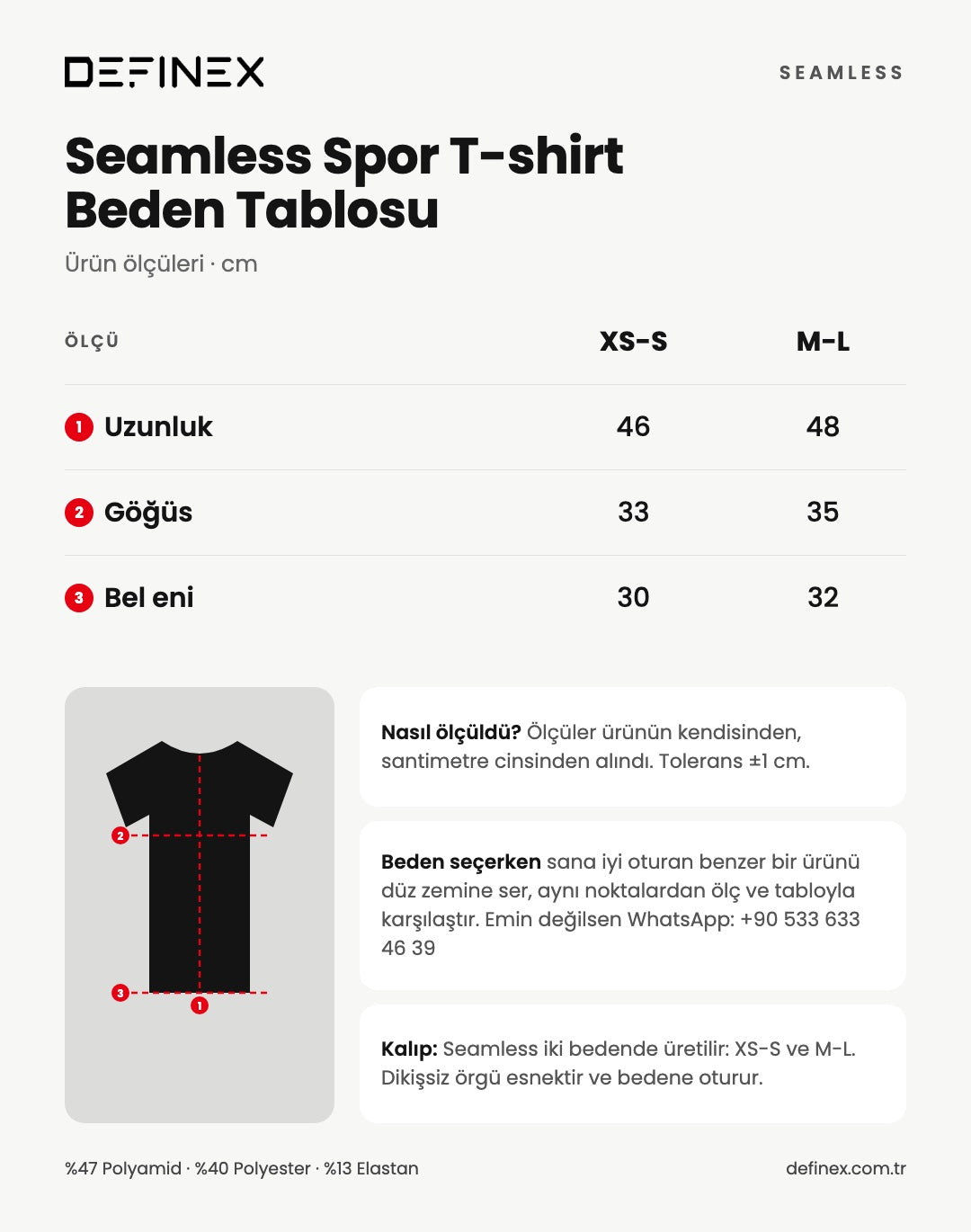 Seamless Spor T-shirt beden tablosu: ürün ölçüleri, santimetre