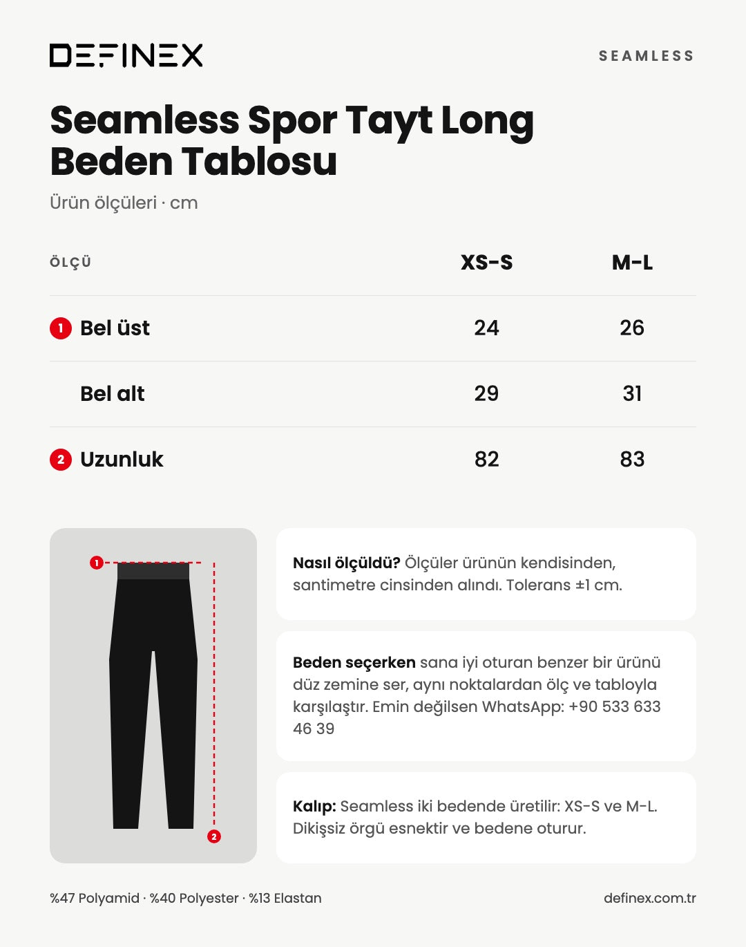 Seamless Spor Tayt Long beden tablosu: ürün ölçüleri, santimetre