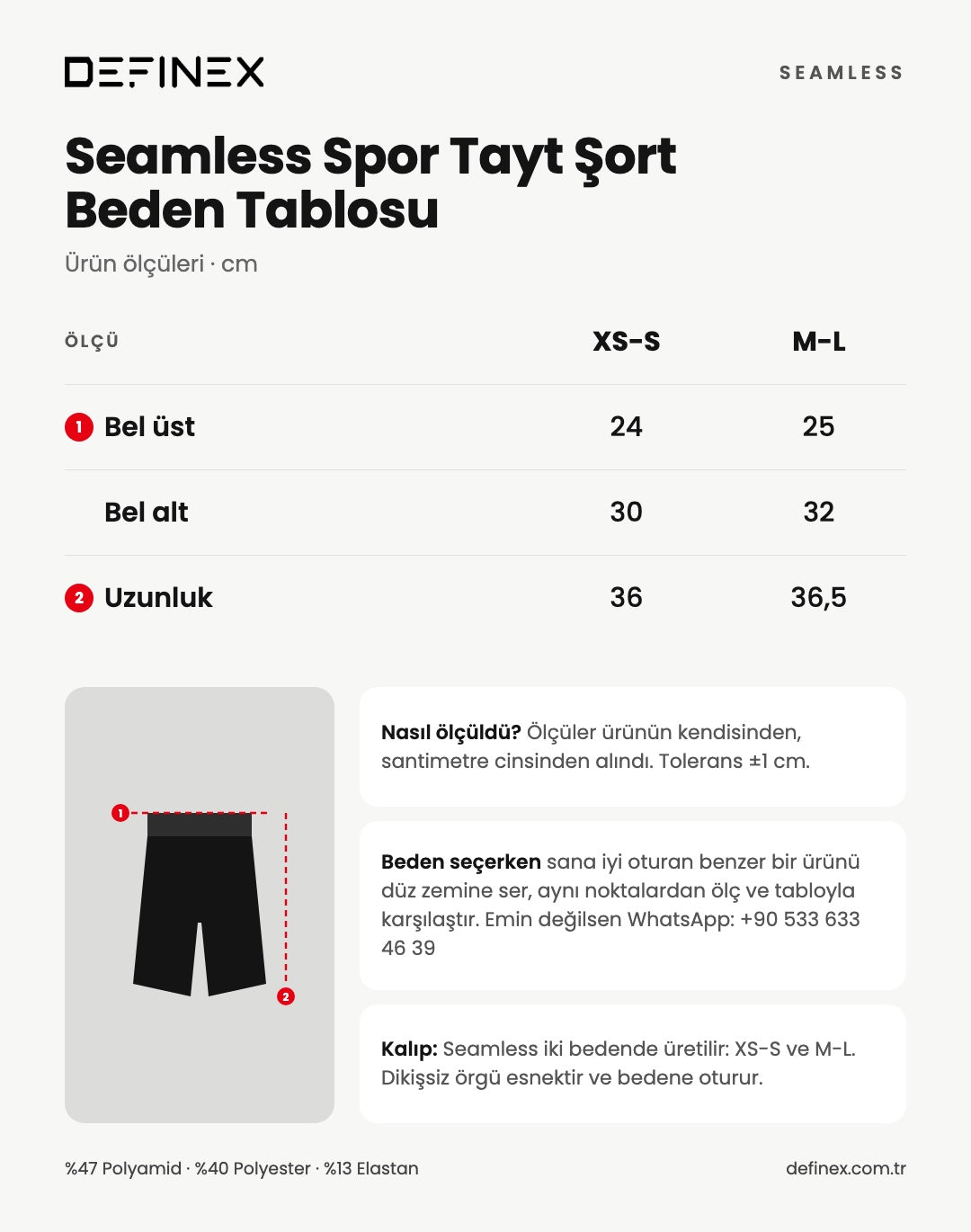 Seamless Spor Tayt Şort beden tablosu: ürün ölçüleri, santimetre