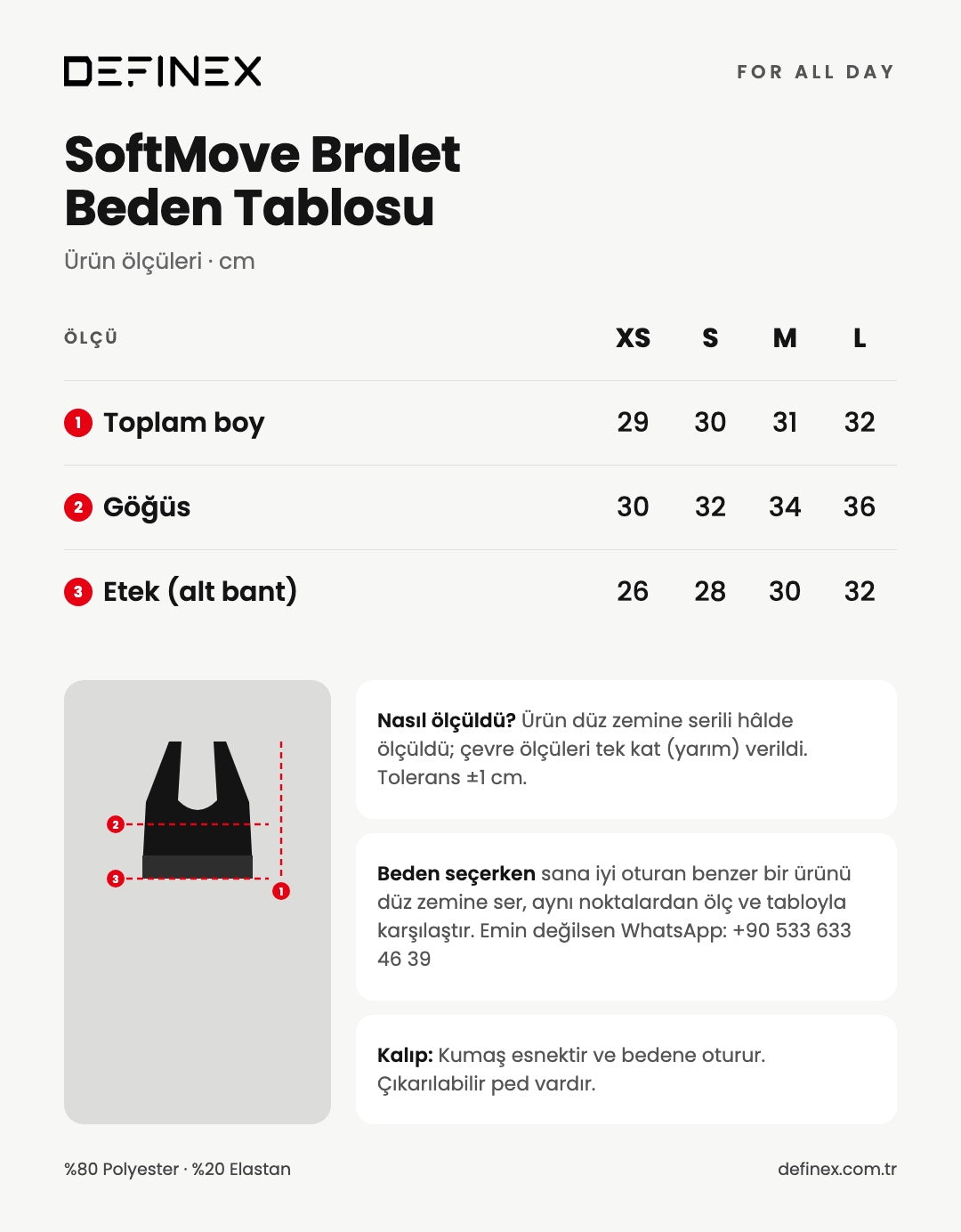 SoftMove Bralet beden tablosu: ürün ölçüleri, santimetre